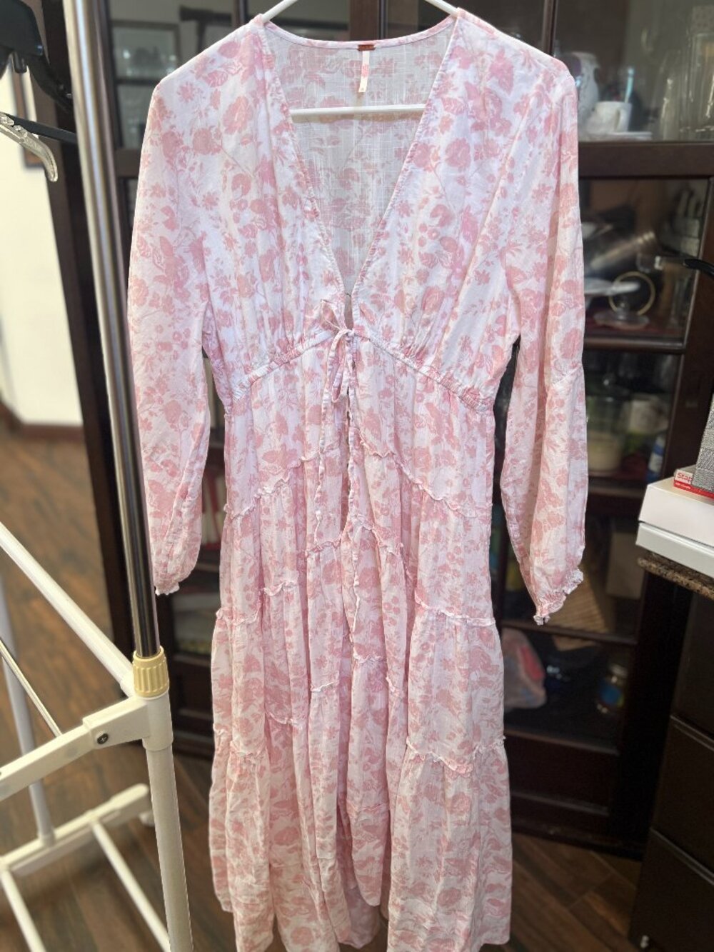 Free People Pink Floral High Low Tiered Maxi Dress XL